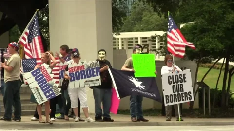 Immigration Protest Close Border Signs Stock Footage 57464089