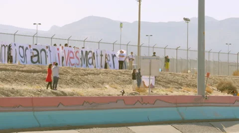 Immigration Rally on the Border Stock Footage 60127842