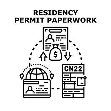 Immigration residency permit application paperwork process Stock Illustration