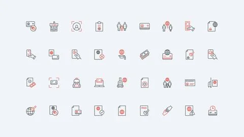 Immigration, work permit, visa approval process and documents status line icon Stock Illustration