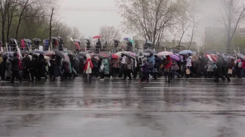The immortal regiment March in the rain Stock Footage 82727221