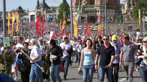 Immortal regiment march in the Victory Day on 9th of May. Marches to commemorate Stock Footage 66084133