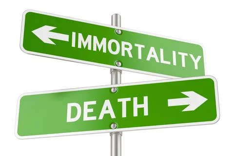 Immortality or Death, concept. Opposite traffic sign, 3D rendering Illustrazione stock