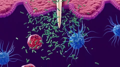 Immune response to bacteria entering the skin, animation Vídeo Stock 278400700