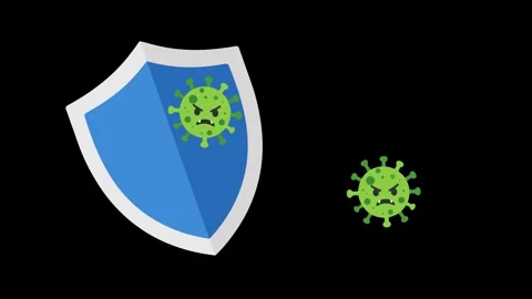 Immune shield animated blue protection defense bouncing off green virus bac.. Видео 343774217