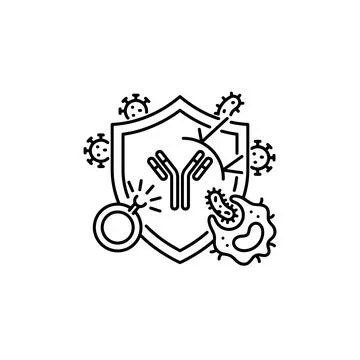 Immune system black line icon with shield protecting from germs and bacteria. Stock Illustration