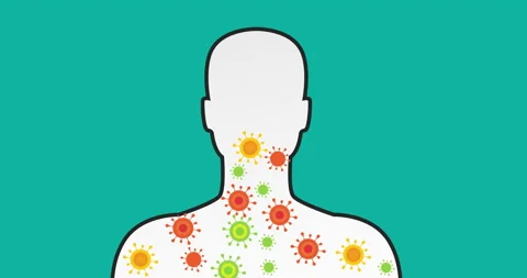 Immune system cant defends the body against virus and bacteria, 2D animation Stock Footage 218332523