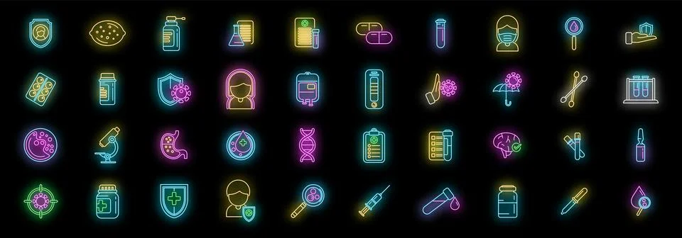 Immune system icons set vector neon Stock Illustration