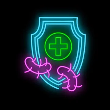 Immune system shield protecting against bacteria neon Stock Illustration