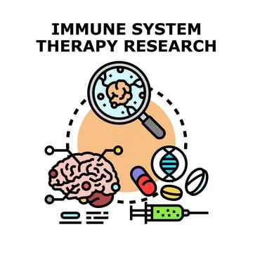 Immune system therapy research concept with brain and medicine Stock Illustration