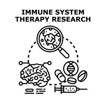 Immune system therapy research concept with brain and medicine Illustrazione stock