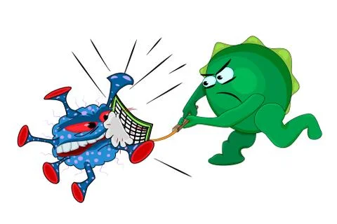 Immunity fights the virus isolated on white background. Stock Illustration