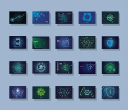 Immunity icon set, shield protecting from viruses, germs and bacteria Stock Illustration