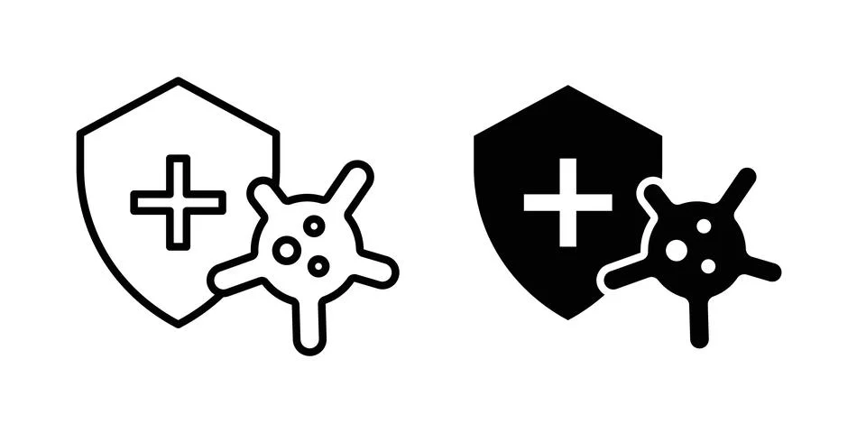Immunity icon solid, line, and editable vector set. Stock Illustration