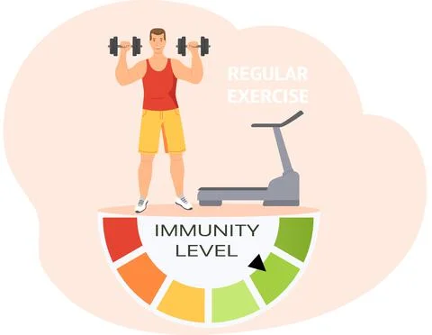 Immunity level increases due to sposts activity. Male character doing regular Stock Illustration