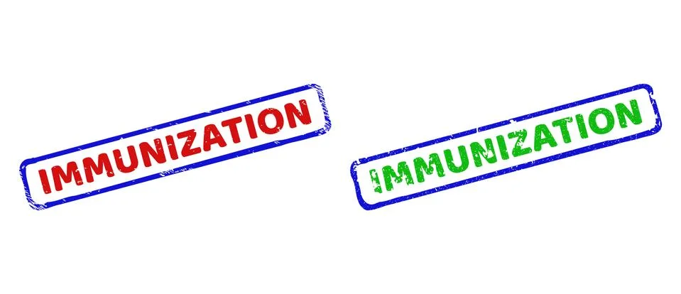 IMMUNIZATION Bicolor Rough Rectangle Stamps with Unclean Styles Stock Illustration