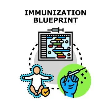 Immunization blueprint showing vaccination schedule and child protection Stock Illustration