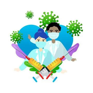Immunization Campaign Concept. Flat Cartoon Vector Illustration Stock Illustration
