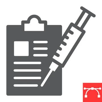 Immunization program glyph icon, vaccine and injection, clipboard with syringe Illustrazione stock