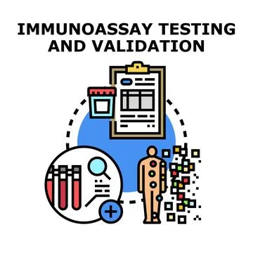Immunoassay testing validation concept for medical diagnostics Stock Illustration