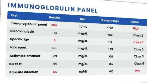 Immunoglobulin panel report animation isolated on white background Stock Footage 339658768
