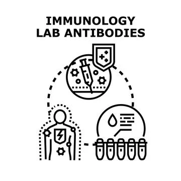 Immunology lab antibodies analyzing immune system defense Stock Illustration