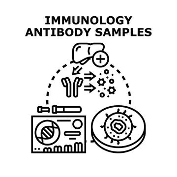 Immunology research analyzing antibody samples for immunity Stock Illustration