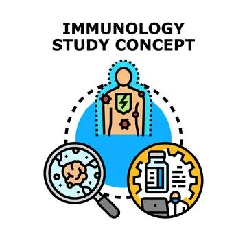 Immunology study concept researching human immunity and health Stock Illustration