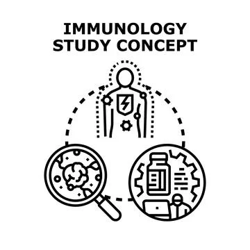 Immunology study concept researching human immunity and health Stock Illustration