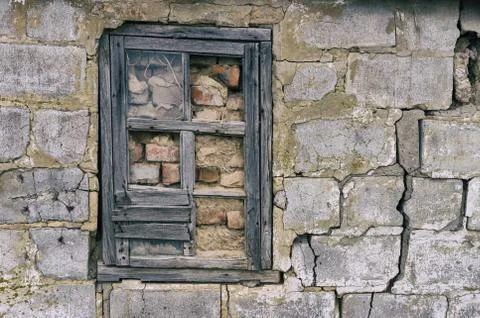 Immured from inside window in old house closeup Foto stock
