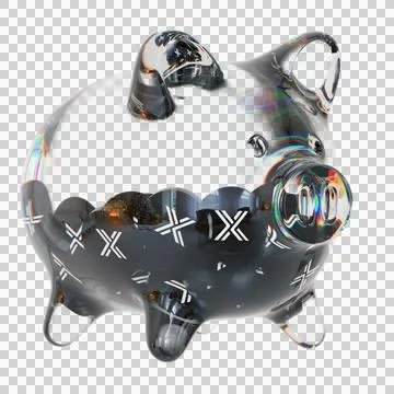 Immutable X (IMX) Clear Glass piggy bank with decreasing piles of crypto coins Stockillustratie