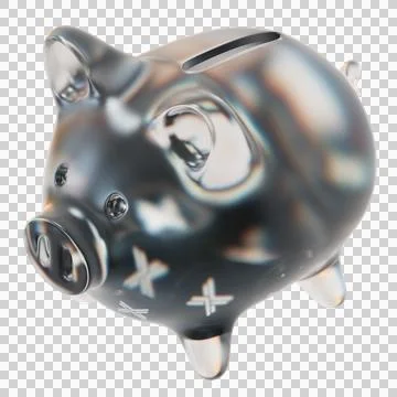 Immutable X (IMX) Clear Glass piggy bank with decreasing piles of crypto coins 库存插图
