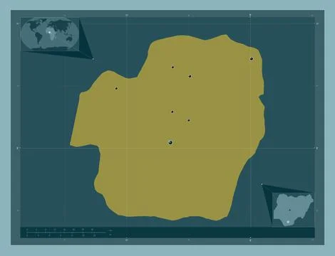Imo, Nigeria. Solid color shape. Locations of major cities of the region 스톡 일러스트