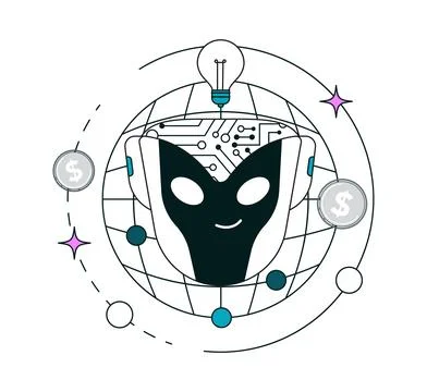 Impact of Artificial intelligence on business. AI-powered production Stock Illustration