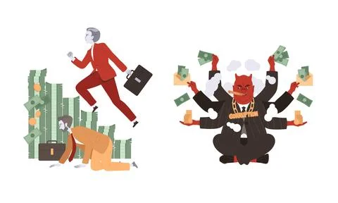 The Impact of Corporate Greed and the Complex Power Dynamics in Modern Business 스톡 일러스트