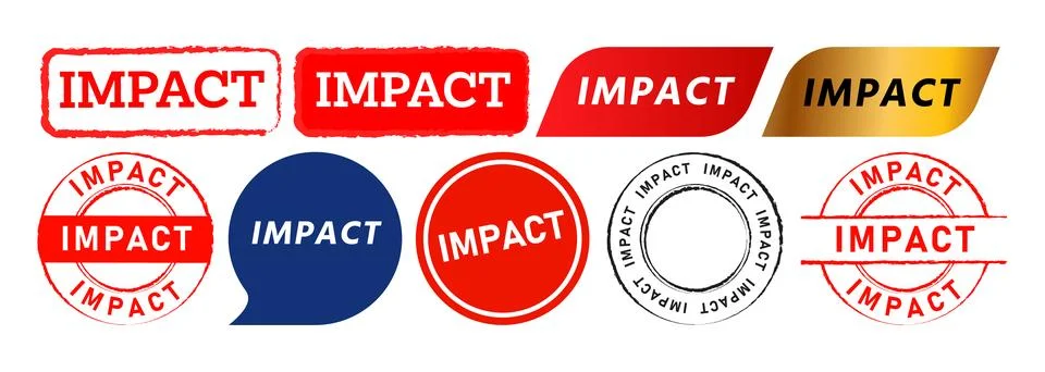 Impact rectangle circle rubber stamp and speech bubble typography label Stock Illustration