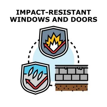 Impact resistant windows and doors protecting property Stock Illustration