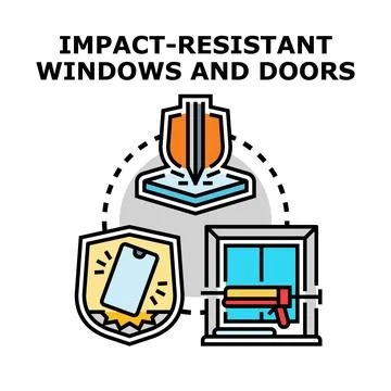 Impact resistant windows and doors technology concept Ilustración de archivo