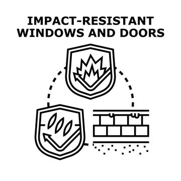 Impact resistant windows and doors protecting property Stock Illustration