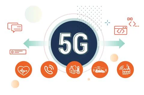 Impact of Telecom 5G in Technology Development - Concept Illustration Stock Illustration