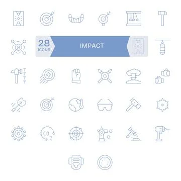 Impact Vector Graphics Pack including 32 Thin Line 64x64 Detail Enhanced Icon Stock Illustration