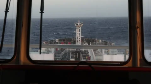Impact of a wave on the bow of an oil tanker. Stock Footage 140738366
