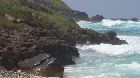 The impact of the waves on the cliffs or shoreline 18 Stock Footage 112180865