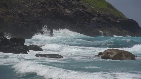 The impact of the waves on the cliffs or shoreline 23 Stock Footage 112181971
