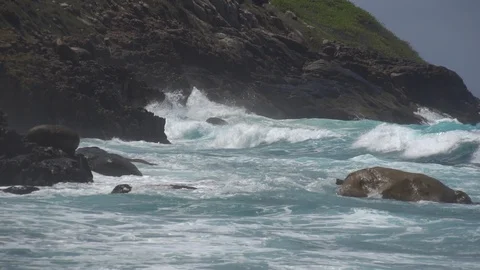 The impact of the waves on the cliffs or shoreline 24 Video stock 112182102