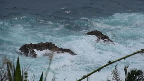 The impact of the waves on the cliffs or shoreline 32 Stock Footage 112186598