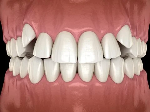 Impacted incisors, overcrowded teeth. Medically accurate 3D illustration Stock Illustration