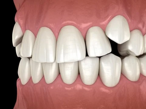 Impacted incisors, overcrowded teeth. Medically accurate 3D illustration Stock Illustration