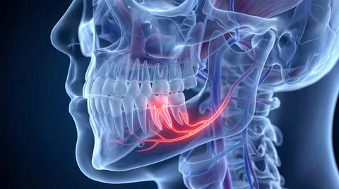 Impacted wisdom tooth causing significant nerve pain inside jaw Stock Illustration