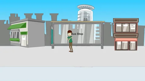 Impatient Man at Bus Stop:  Animation Video stock 33703390